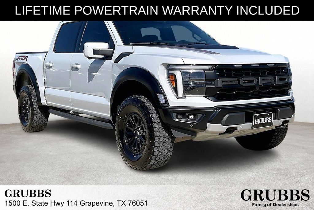 2025 Ford F-150 Raptor in White Metallic — front three-quarter view