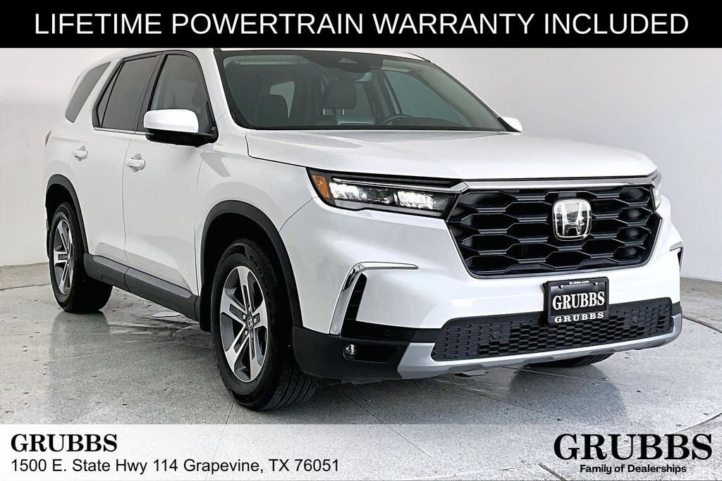 2025 Honda Pilot EX-L in Platinum White Pearl — front three-quarter view