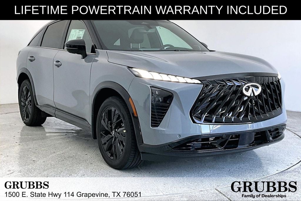 2027 INFINITI QX65 SPORT in Harbor Gray/Obsidian Blk — front three-quarter view