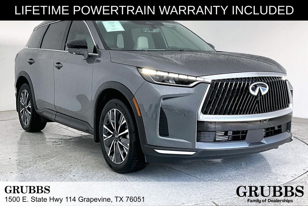 2027 INFINITI QX60 LUXE in Graphite Shadow — front three-quarter view