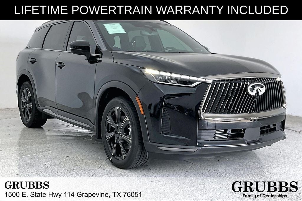 2027 INFINITI QX60 Autograph in Mineral Black/Graphite Shadow — front three-quarter view