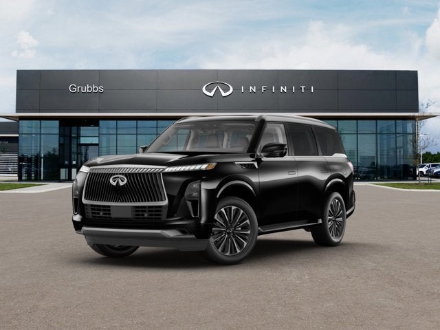 2027 INFINITI QX80 LUXE in Black Obsidian — front three-quarter view