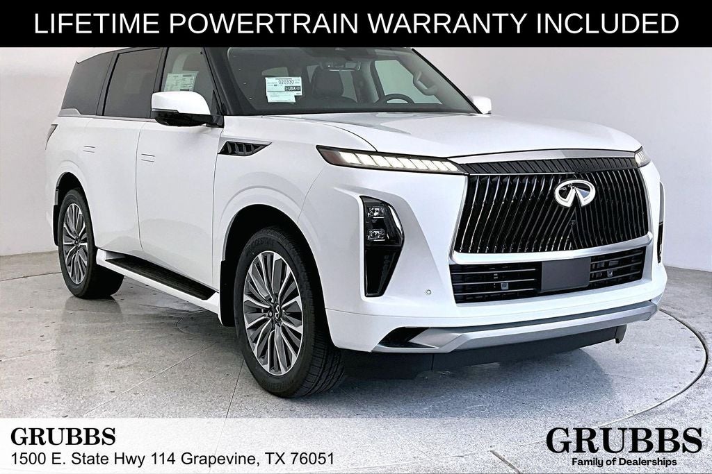 2027 INFINITI QX80 LUXE in Gray — front three-quarter view
