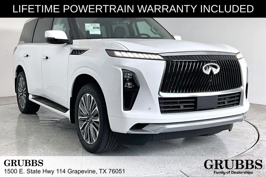 2027 INFINITI QX80 LUXE in Gray — front three-quarter view