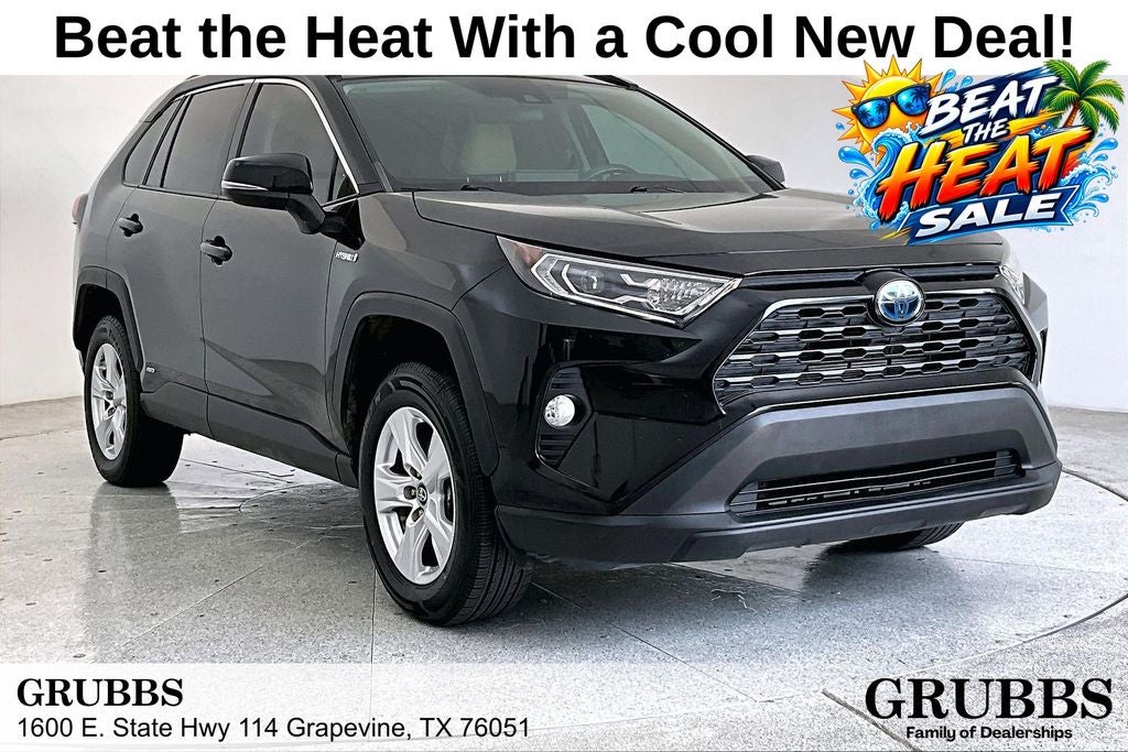 2020 Toyota RAV4 Hybrid XLE in Midnight Black Metallic — front three-quarter view
