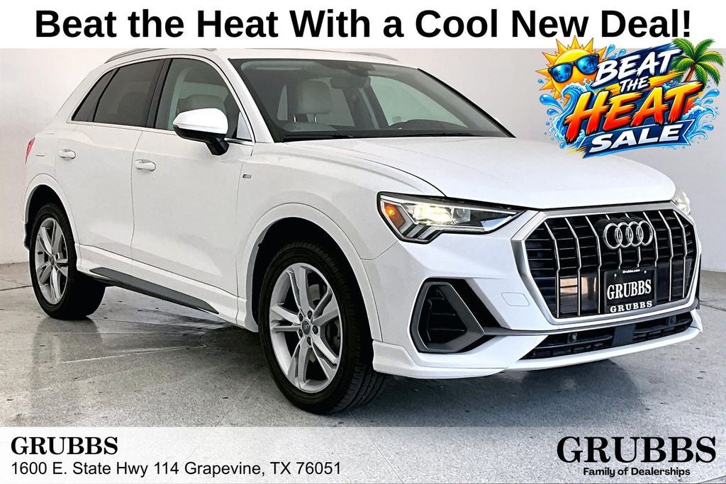 2019 Audi Q3 2.0T Premium Plus S line quattro in Ibis White — front three-quarter view
