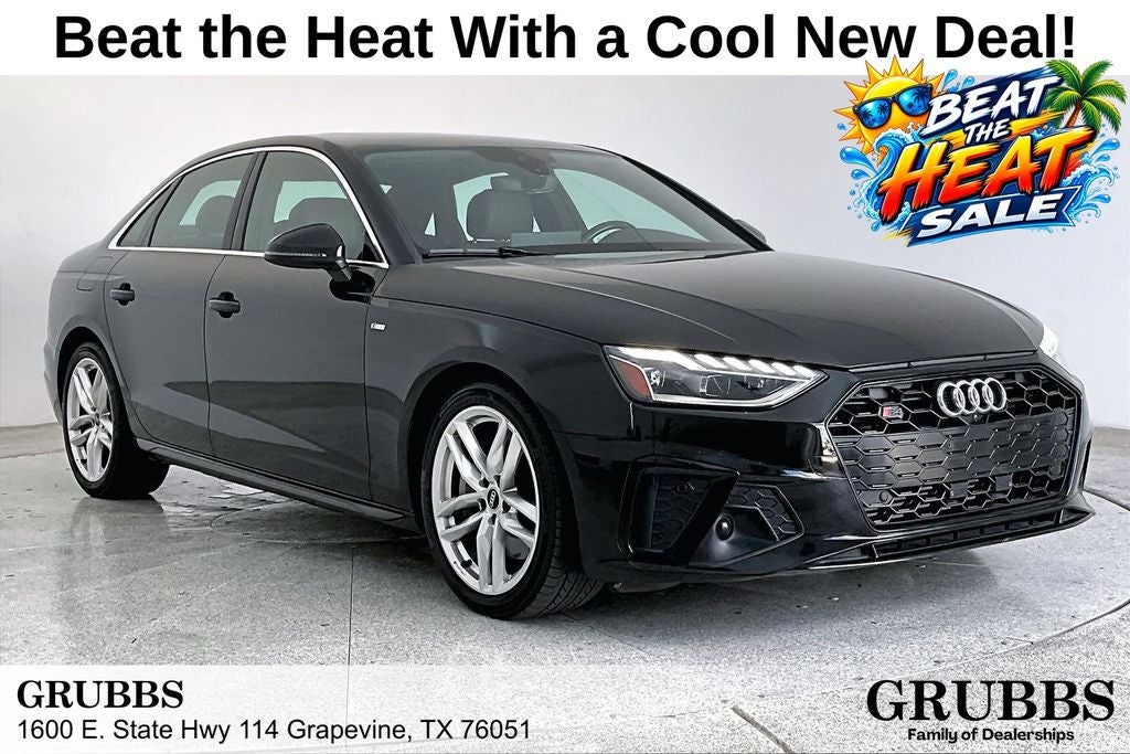 2023 Audi A4 45 S line Premium Plus quattro in Mythos Black Metallic — front three-quarter view