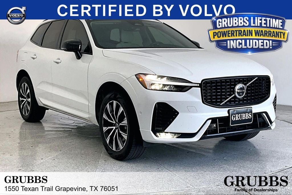 2024 Volvo XC60 B5 Plus Dark Theme in Crystal White Metallic — front three-quarter view
